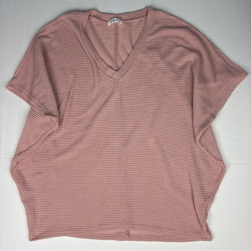 Charlotte Avery Women's Large Shirt Pink Dusty Rose Waffle Knit Dolman Sleeve